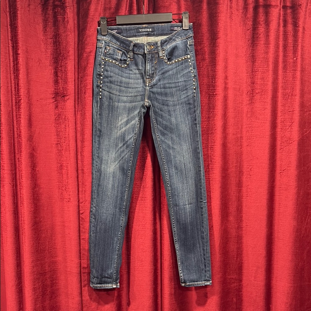 Vigoss Blue Studded Skinny Jeans 24 x 29